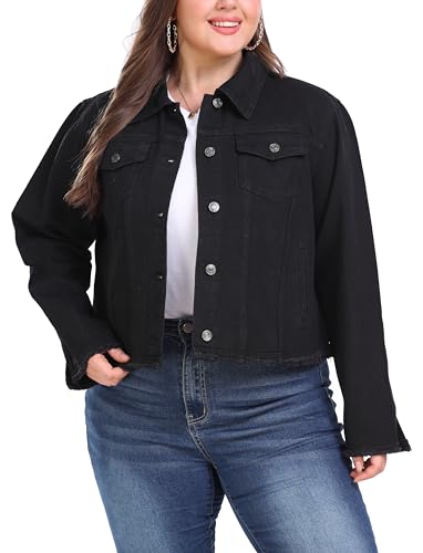 andy & natalie Women's Plus Size Jean Jacket Fashion Lightweight Denim Jackets Frayed Hem Casual Jacket4