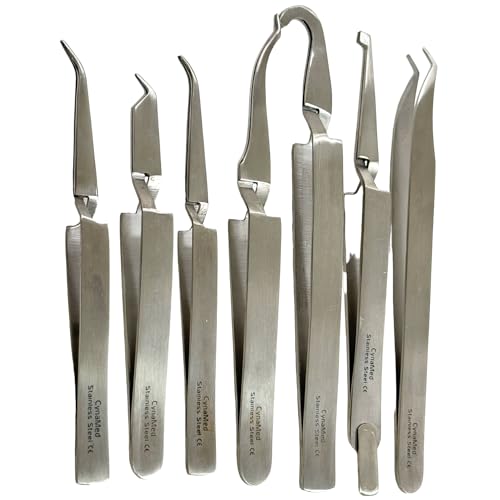 Set of 7 Bracket Removing and Placing Tweezers Orthodontic Dental Instruments - Stainless Steel