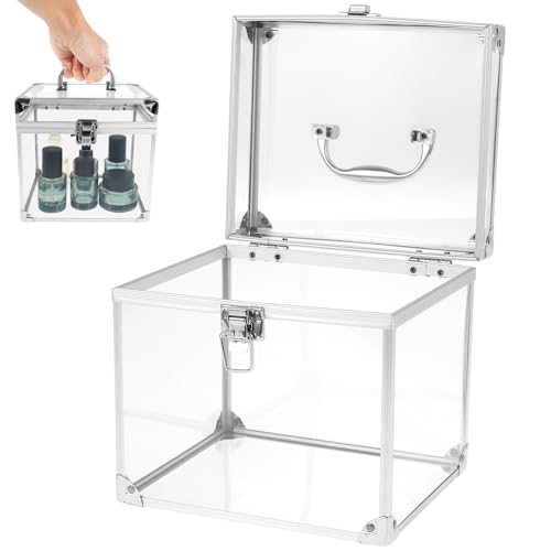 PieJoFpy Crown Boxes for Pageants 7.9 X 6.7 X 7.5 In Clear Large capacity Makeup Train Case Cosmetic Case with Latches and Handle Toiletry Organizer Box Travel Makeup Tools Storage Organizer Box