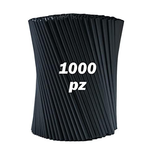 1000 Cannucce Nere Biodegradabili - lunghe 21 cm x 7 mm - Cannucce compostabili uguali a quelle di plastica adatte per cocktail, bar e catering. Resistenti fino a 40 gradi