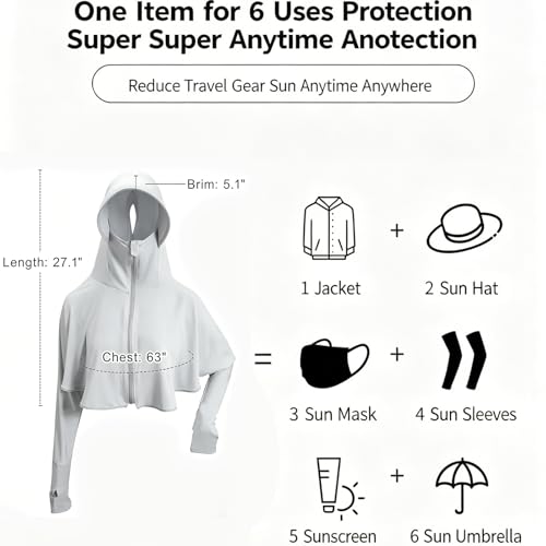 Image of Womens Sunscreen Hoodie Jacket /Shirt UPF 50+ UV Protection from Sun & Pollution with Wide Brim Hat Face Mask Lightweight Full Zip for Outdoor Running Hiking