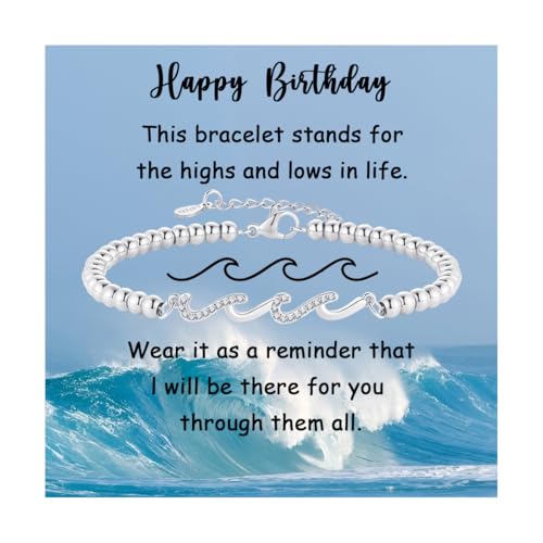Image of Gift for Daughter Sister Bestie Friends Mom The Waves of Life We've Through Together Wave Bracelet Women Birthday Retirement Insprational Gifts for Her