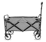 Carro de jardín de gran capacidad, su remolque puede soportar un peso de 60 kg, por lo que es adecuado para jardín, camping, césped, playa, compras, etc. La longitud del mango del remolque es retráctil y ajustable.