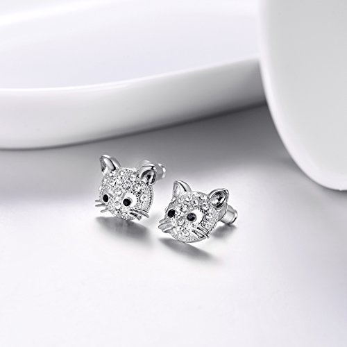 U7 Teen Girls Cat Earrings Rhinestone Platinum Plated Cute Kitten Kitty Stud Earrings For Women #TOP2