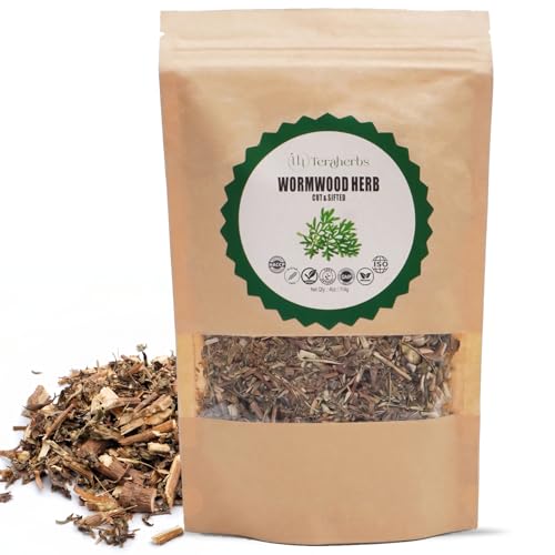 TeraHerbs | Organic Wormwood Herb 4oz Cut & Sifted Artemisia Absinthium | Dried Wormwood Tea In Eco Friendly Resealable Bag | Ajenjo Hierba Natural Organica | Digestive Wellness Tea