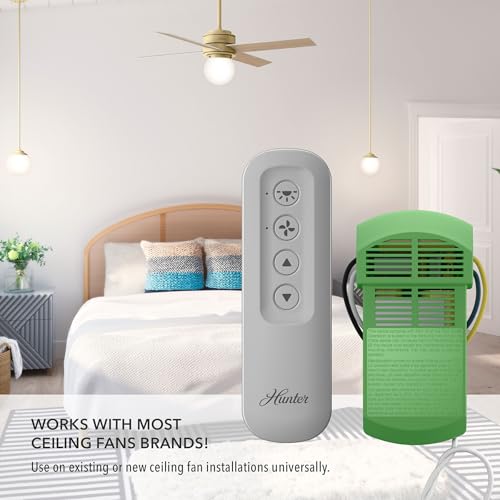 Image of Hunter Universal Fan Light Remote Control Replacement - Ceiling Fan Remote Control Kit with Wall Mount & Receiver, Manages Speed & Light, Supports Dimming, Compatible w /Most Brands - 99770, Dove Grey