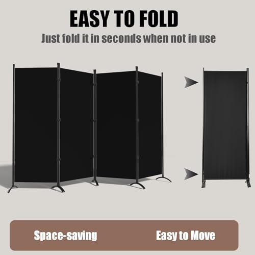 Room Divider-Folding Privacy Screens, 6 ft Partition Room Dividers Wall for Separation, Home, Office, Classroom, Studio (Black, 4 Panel) by Grezone - Image 8