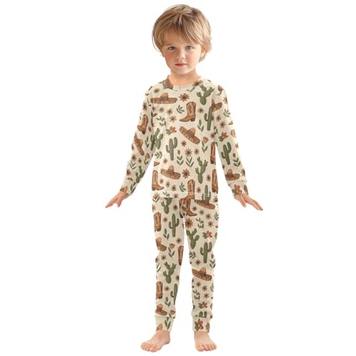 Pajama Sets Long Sleeve Western Boots Floral Pattern Soft Comfy Sleepwear 2 Piece PJS 3-8T2