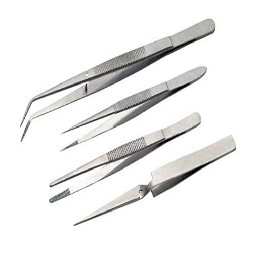 SZCO Supplies 4-Piece Craftsmen Tweezers Set, Silver (100371)