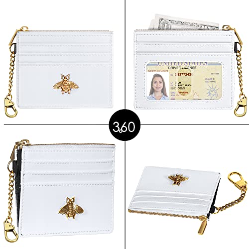 Image of SEAVILIA Card Holder Keychain Wallet for Women with ID Window RFID Coin Purse Bee Gifts Slim Minimalist Small Wallet, White, 4.4 x 3.38 inches, Minimalist