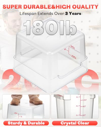 Image of 12 Quarts Sous Vide Container: 6 PCS Commercial Food Storage Containers with Lids - Clear Food Container with Scales Handles for Home Restaurant Kitchen Storage Pizza Bread, Red N1