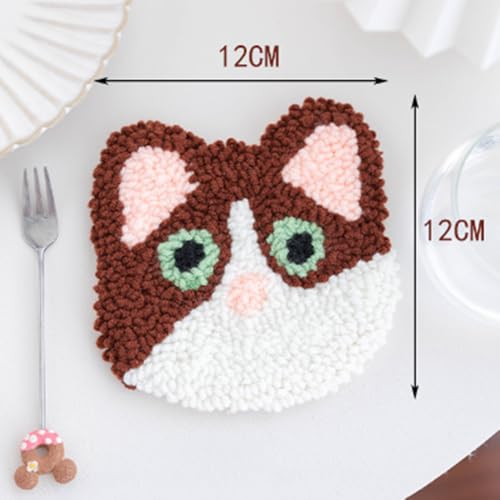 Image of Huacan Love Punch Needle Coaster Kit, 2PCS Punch Needle Embroidery Craft Kit (Animal)