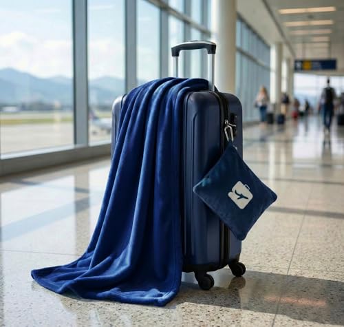 Image of VAS COLLECTIONS Travel Pillow Blanket 2-in-1, Ultra Soft Flannel Blanket with Carry Case, 65x40 Inches, Compact Portable Travel Blanket for Flights, Camping and Travel Comfort (Navy Blue)