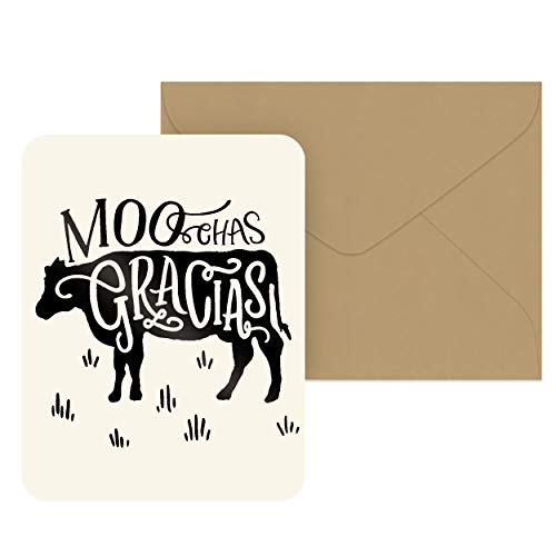Image of Artisan Blank Note Cards by Studio Oh! - MOOchas Gracias - Pack of 8 - 4.25 inch x 5.5 inch Printed Textured Art Paper Embellished with Foil Stamping Cards and Envelopes
