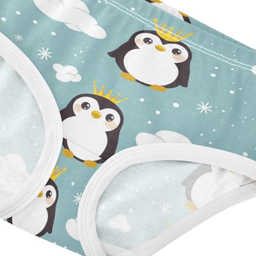 Penguin Wearing Crown Girls' Underwear Cotton Cute Girls Briefs Soft Toddler Underwear 2T4