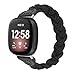 Wearlizer Elastic Band Compatible with Fitbit Sense/Versa 3 Bands for Women, Slim Solo Loop Braided Strap Wristband Stretchy Woven Accessory for Fitbit Sense/Versa 3 Watch, Black S