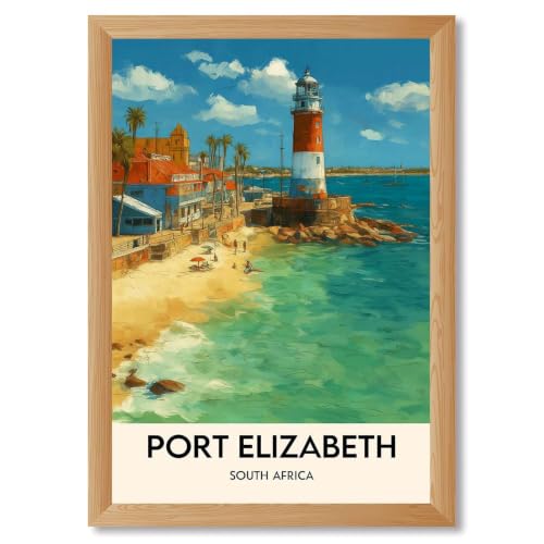 Framed Port Elizabeth Lighthouse Poster Vintage Canvas Wall Art Decor (Wood Framed,12L X16W)
