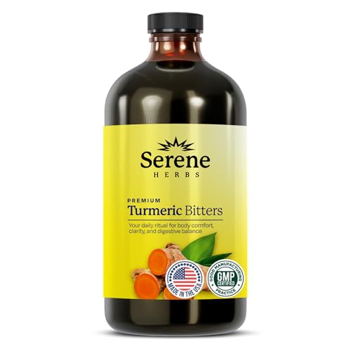 Serene Herbs Liquid Turmeric with Black Pepper - Turmeric Shots Curcumin Supplement 1000mg Extra Strength Herbal Drink Digestive Bitters for Bloating Relief Joint Health Energy & Clarity - 16oz