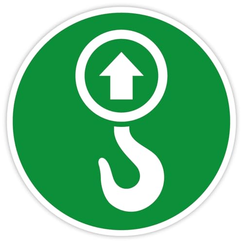 25x Aufkleber „Anschlagpunkt Hebepunkt | Nur heben!“ Kranhaken Sticker auf Bogen Grün | 2 Größen | Made in Germany, Größe: 25 Stück auf Bogen | Ø 30 mm