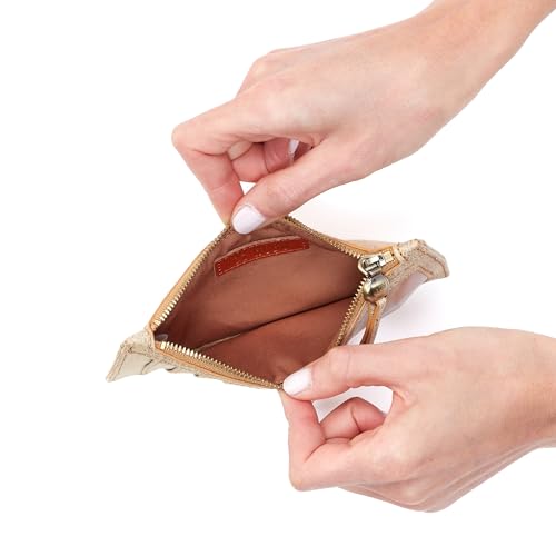 Image of HOBO Carte Leather Minimalist Card Case with Zip Pocket for Cash, Business Card Holder, Protective ID Window, and Slim Design for Travel, Gold Leaf