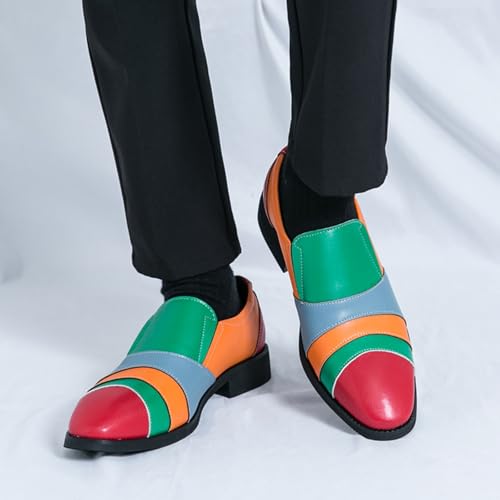 Mens Fashion Multicolored Patchwork Leather Slip-On Dress Loafers Casual Pointed Toe Non-Slip Derby Shoes for Casual Dress Prom Party Wedding4