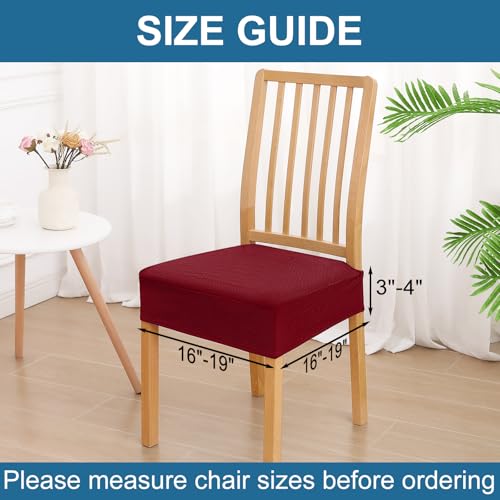 Image of Smiry Waterproof Seat Covers for Dining Room Chairs, No Rear Covers | Stretch Jacquard Removable Washable Chair Seat Slipcovers Protector, Set of 2, Wine Red