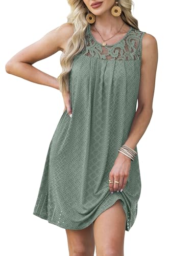 Image of BKRIVE Womens Lightweight Sleeveless Summer Dresses | Lace Yoke Neckline, Figure-Flattering for All Shapes - Ideal Beach Cover-Up & Hot-Weather Travel Essential