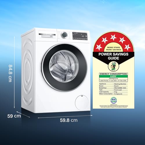 Image of Bosch 9 kg 5 Star Front Load Fully-Automatic Washing Machine, AI ActiveWater, 14 Wash Programs, Removes 99.9% Germs with Steam, No Tangle or Wrinkle, SoftCare Paddle,Zero Vibration, White, WGA14200IN