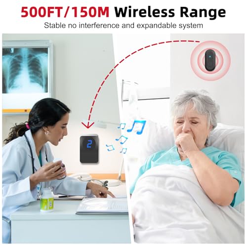 CallToU Caregiver Pager Wireless Call Button System Call Bell Alert Button Wireless Calling System for Elderly at Home/Deaf Eldrely/Clinic/Medical Institution/Nursing Home (CC22WH 4-1)