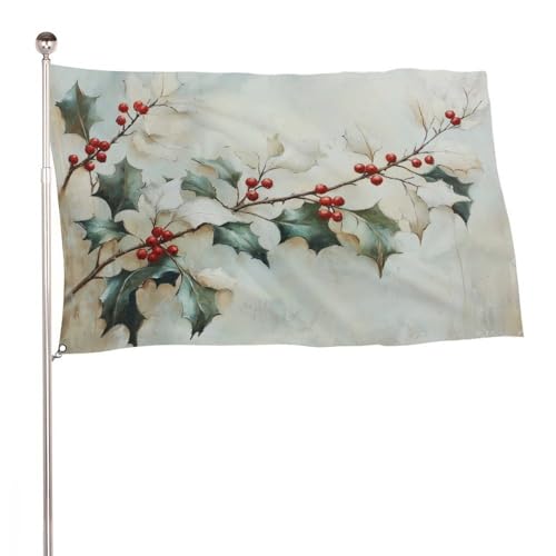 Inverno Agrifoglio Rami Bacche Rosse Bandiera 3x5 Ft Outdoor Garden Bandiere Banner Decor Per Cortile Portico Prato Fattoria