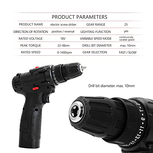 MFJFHK 18 V Multifunktionaler Hochleistungs-Akku-Bohrschrauber mit Lithium-Batterie, kabellos, wiederaufladbar… – Bild 4