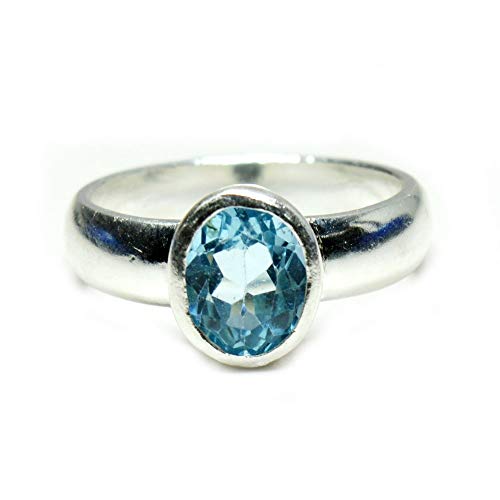 Bague topaze bleue naturelle en argent, le cadeau mixte idéal