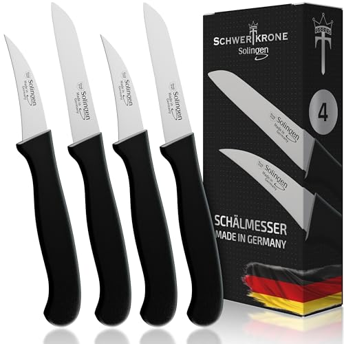Schwertkrone 4er-Set de cuchillos de verduras, cuchillos multiusos, aptos para lavavajillas, rectos y curvos, inoxidables, calidad made in Germany