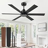 ZMISHIBO 48 Inch Ceiling Fan No Light, Black Ceiling Fan Without Light, 6 Blades, Quiet Reversible DC Motor, 6-Speeds, Modern Ceiling Fan for Living Room, Bedroom, Patio, Indoor/Outdoor Use