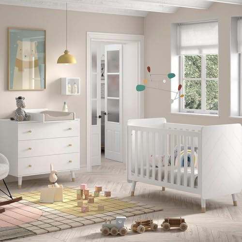 Paris Prix Pack - Lit Bébé, Commode & Plan à Langer Billy 60x120cm Blanc