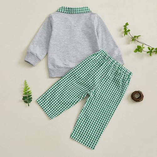Gueuusu Toddler Baby Boy Girl Hunting Outfit Mallard Duck Embroidery Quarter Zip Collared Shirt Plaid Pants Set Clothes3