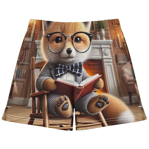 Girls Lounge Shorts Cute Smart Fox Book Lover Print Comfy Pajama Activewear for Teens Kids Summer Clothes, X-Small