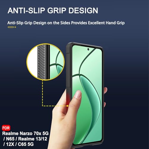 Image of TheGiftKart Liquid Silicon Back Cover Case for Realme Narzo 70x 5G / N65 / Realme 13 /12 / 12X 5G / C65 | ShockProof Military Grade Protection | Micro-Fibre Cloth On Inner Side | Anti-Slip (TPU, Black)