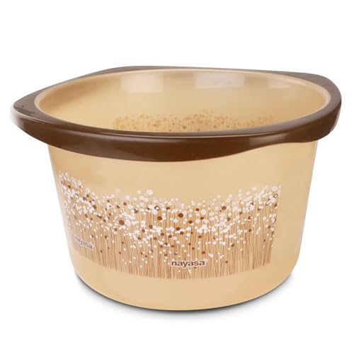 Image of Nayasa Basin Round Ring Funk 19 LTR Plastic Utility Washing Tub | Printed Design | Strong, Lightweight Multipurpose Tub for Laundry, Cleaning & Household Use | Brown