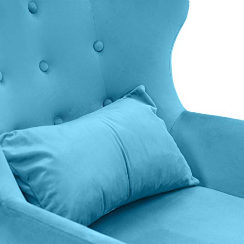 Critter Sitters Csvelchr Wingback Accent Chair With Wooden Legs, Dimensions: 31" (D) X 28.5" (W) X 37" (H), 22" (D) X 28" (W) X 23" (H), Teal Velvet #TOP5