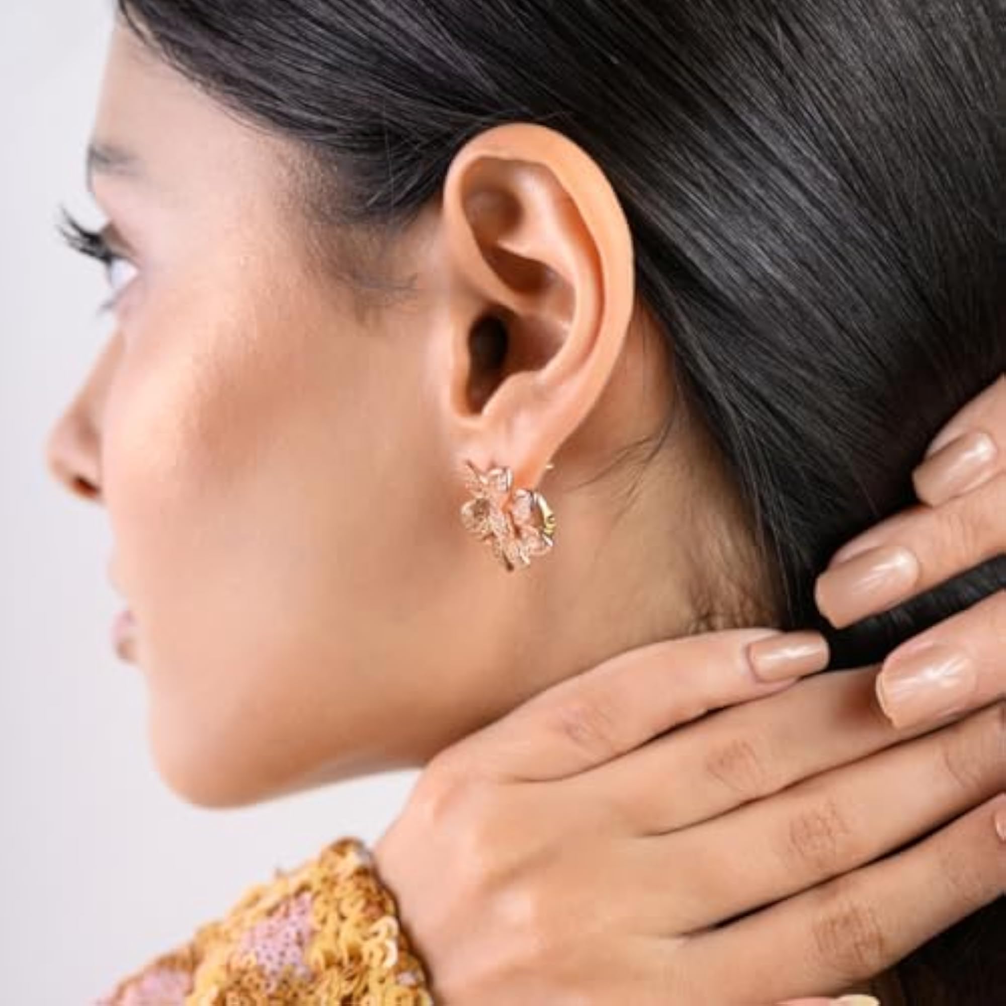 Rose Gold Plated Floral Lever Back Stud Earrings in 925 Silver