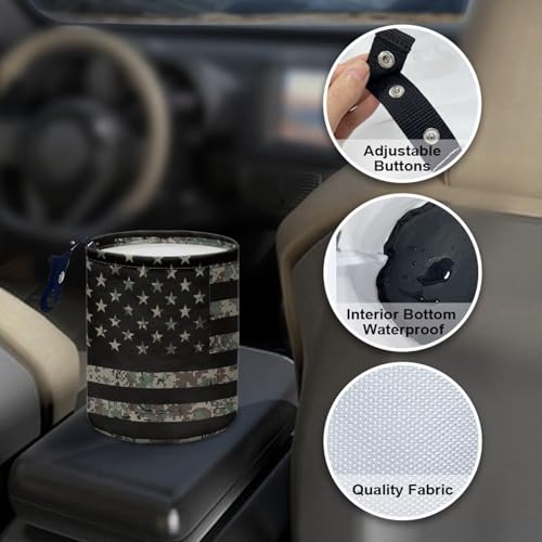 Image of Black American Flag Car Trash Bag, Car Trash Can - Cute, Portable, Collapsible for Back Seat, Floor, or Hanging Headrest Waste Basket - Car Garbage Accessory