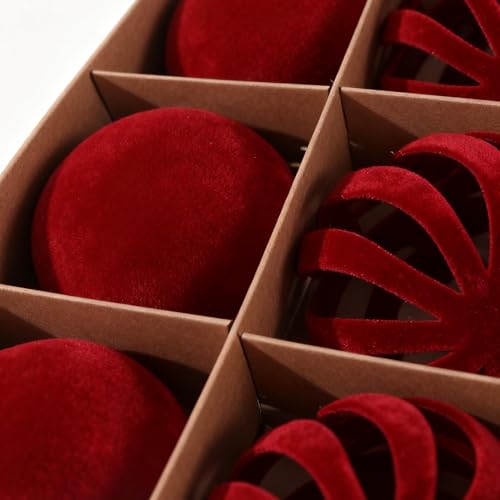 Ensemble de boules de Noël 12 pièces velours rouge et vert pour décoration de sapin - 8