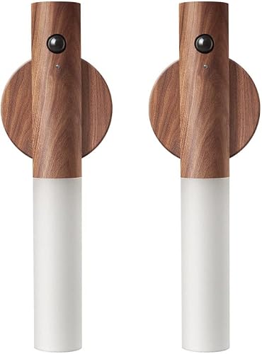 2 PCS Wall Sconces, Motion Sensor Night Light, Smart Portable Sensor Night Light Wood USB Rechargeable Magnetic Night Light for Bedroom, Hallway, Stairway Wall Induction lamp (Walnut Wood 2PCS)