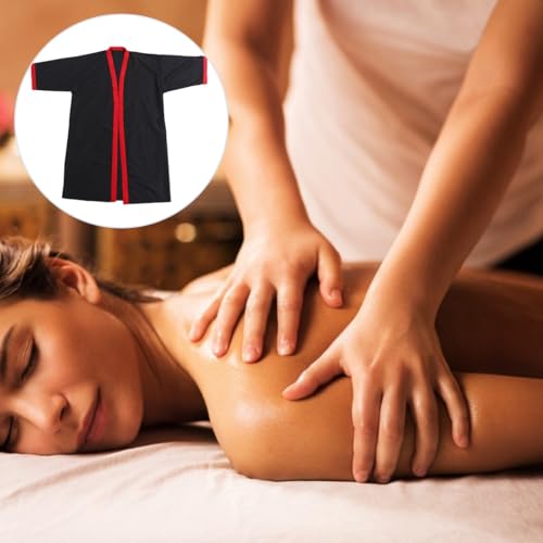 Bata de cliente de salón negra impermeable a aceites capilares con cinturón ajustable cómodo 5