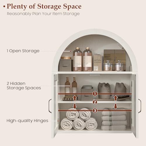 Image of Arched Bathroom Wall Cabinet, Farmhouse Medicine Cabinet with Barn Door and with Adjustable Shelf, 23.6 x 28.7'' Wooden Storage Cabinet Wall Mounted for Bathroom Laundry Room Kitchen, Rustic White