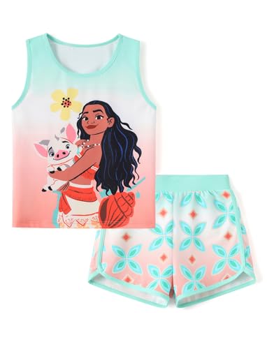 Image of Disney Stitch丨 Frozen丨 Minnie Mouse丨Princess丨Winnie Tank Top+Dolphin Shorts Girls Outfits Workout Athletic Set Summer