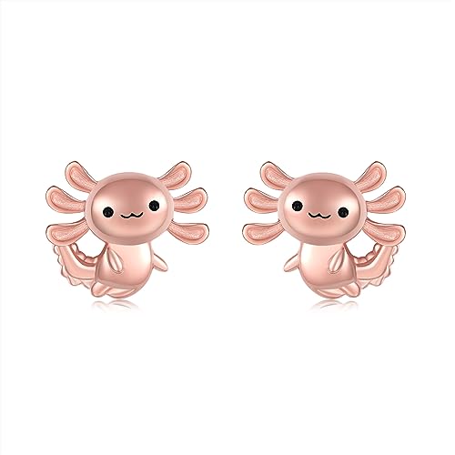 Axolotl Earrings for Womens 925 Sterling Silver Rose Gold/Blue Axolotl Stud Earrings Hypoallergenic Cute Axolotl Gifts Animal Jewelry Gifts for Women