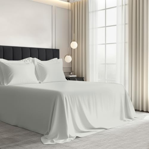 Image of Pizuna 100% Cotton Bedsheet Super King Size Silver, 1000 Thread Count Long Staple Combed Cotton Flat Bedsheets 108x108 Inches with 4 Pillow Covers, Bed Sheet for Super King Size Bed
