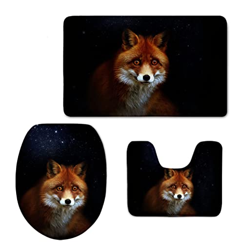 3 Teilig Badematte Set Fuchs 3D Badematten Set rutschfest, Badezimmerteppich,U-förmiger WC-Vorleger,WC-Deckelbezug für…